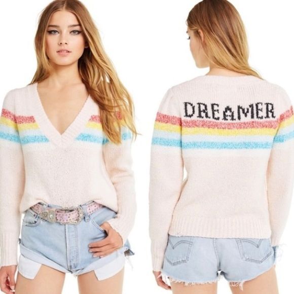 Wildfox Sweaters - NWT Wildfox Pink Rainbow Stripe Marcel Dreamer Sweater